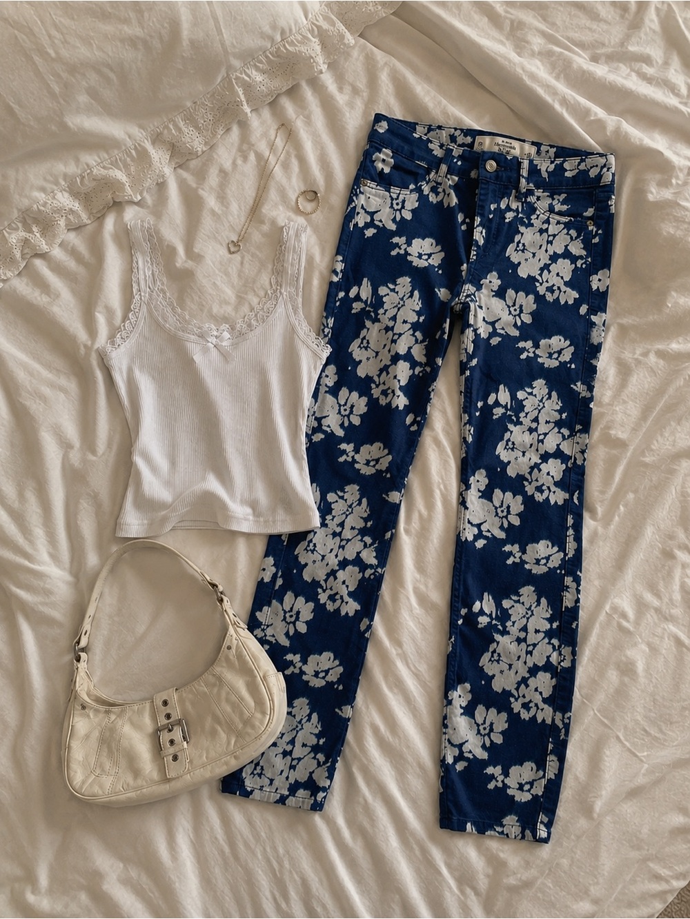 Abercrombie Floral Skinny Jeans Blue White Cottagecore Y2K Size 00